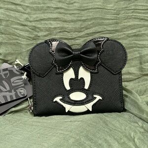 Loungefly Disney LASR Glow in the Dark Minnie Bat Wallet NWT